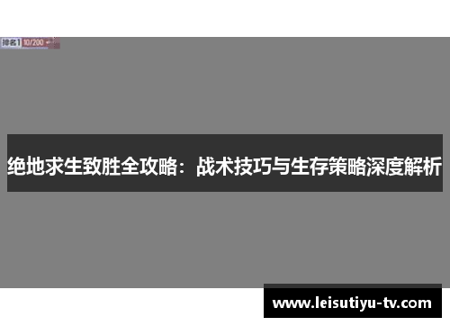 绝地求生致胜全攻略：战术技巧与生存策略深度解析